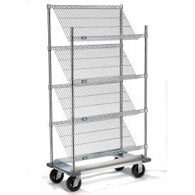 Nexel Slant Wire Shelving Truck w/4 Shelves & Dolly Base, 48"L x 24"W x 70"H