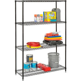 Nexel 4 Shelf, Black Epoxy Wire Shelving-In-A-Box, 48"W x 24"D x 74"H