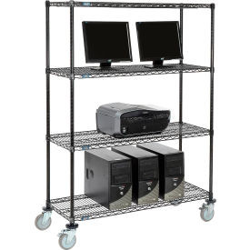 Nexel 4-Shelf Mobile Wire Computer LAN Workstation, 48"W x 18"D x 69"H, Black