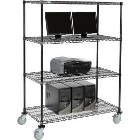 Nexel 4-Shelf Mobile Wire Computer LAN Workstation, 48"W x 24"D x 69"H, Black