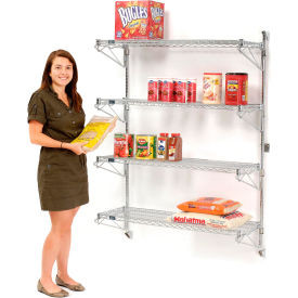 Nexel Chrome Adjustable Wall Mount Wire Shelving, 4 Shelf, Starter, 54"Wx18"Dx63"H