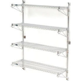Nexel Poly-Green Adjustable Wall Mount Wire Shelving, 4 Shelf, Starter, 72"Wx24"Dx63"H