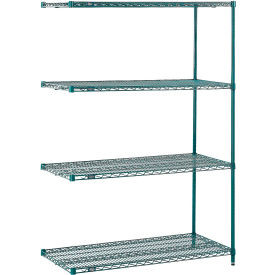 Nexel 4 Shelf, Poly-Green Wire Shelving Unit, Add On, 54"W x 21"D x 86"H