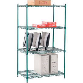 Nexel 4 Shelf, Poly-Green Wire Shelving Unit, Starter, 36"W x 21"D x 54"H