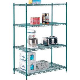 Nexel 4 Shelf, Poly-Green Wire Shelving Unit, Starter, 42"W x 21"D x 63"H