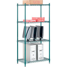 Nexel 4 Shelf, Poly-Green Wire Shelving Unit, Starter, 30"W x 14"D x 63"H