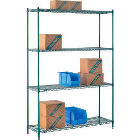 Nexel 4 Shelf, Poly-Green Wire Shelving Unit, Starter, 60"W x 14"D x 86"H