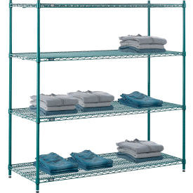Nexel 4 Shelf, Poly-Green Wire Shelving Unit, Starter, 60"W x 24"D x 54"H