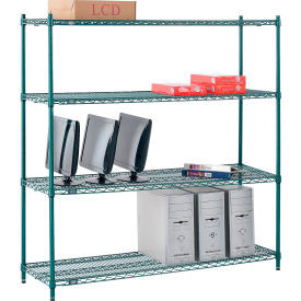 Nexel 4 Shelf, Poly-Green Wire Shelving Unit, Starter, 60"W x 14"D x 54"H