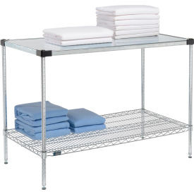 Nexel 2 Shelf, Chrome Wire Shelving Unit, Starter, 1 Solid Shelf, 48"W x 18"D x 34"H