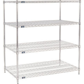 Nexel 4 Shelf, Chrome Wire Shelving Unit, Starter, 48"W x 30"D x 63"H