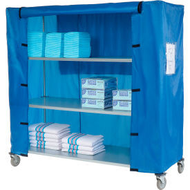 Nexel Galvanized Steel Linen Cart with Nylon Cover, 4 Shelves, 72"L x 24"W x 69"H