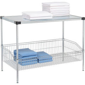 Nexel 2 Shelf, Chrome Basket Wire Shelving Unit, Solid Top Shelf, 48"W x 18"D x 34"H