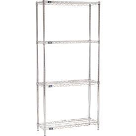 Nexel 4 Shelf, Chrome Wire Shelving Unit, Starter, 36"W x 12"D x 74"H