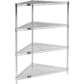 Nexel Chrome, 4 Shelf, Corner Wire Shelving Unit, 24"W x 18"D x 42"H