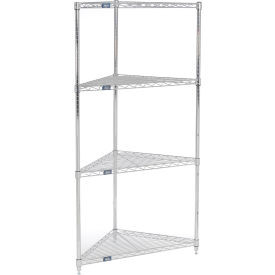 Nexel Chrome, 4 Shelf, Corner Wire Shelving Unit, 32"W x 24"D x 74"H