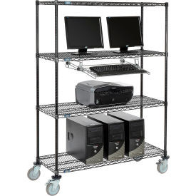 Nexel 4-Shelf Mobile Wire Computer LAN Workstation w/ Keyboard Tray, 48"W x 18"D x 69"H, Black