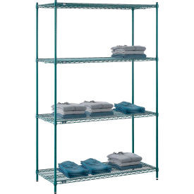 Nexel 4 Shelf, Poly-Green Wire Shelving Unit, Starter, 54"W x 24"D x 86"H