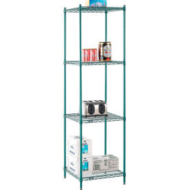 Nexel 4 Shelf, Poly-Green Wire Shelving Unit, Starter, 24"W x 21"D x 86"H