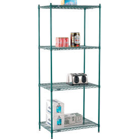 Nexel 4 Shelf, Poly-Green Wire Shelving Unit, Starter, 36"W x 21"D x 86"H