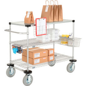Nexel Chrome Curbside Cart w/3 Shelves & Pneumatic Casters, 60"L x 24"W x 43"H