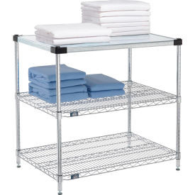 Nexel 3 Shelf, Chrome Wire Shelving Unit, Starter, 1 Solid Shelf, 36"W x 24"D x 34"H