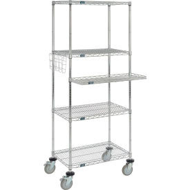 Nexel 4-Shelf Mobile Wire Computer Workstation w/ Cantilever Tray, 30"W x 18"D x 79"H, Chrome