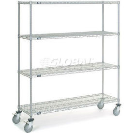 Nexel 4 Shelf Truck, Chrome, 60"W x 18"D x 69"H, Polyurethane Swivel Casters, 2 Brakes