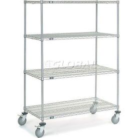 Nexel 4 Shelf Truck, Chrome, 48"W x 24"D x 69"H, Polyurethane Swivel Casters, 2 Brakes