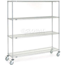 Nexel 4 Shelf Truck, Chrome, 72"W x 18"D x 80"H, Polyurethane Swivel Casters, 2 Brakes