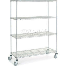 Nexel 4 Shelf Truck, Chrome, 60"W x 24"D x 80"H, Polyurethane Swivel Casters, 2 Brakes