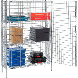 Nexel 1-Tier 2 Door Security Wire Shelving Unit, 2 Shelf, 48"Wx14"Dx66"H, Chrome, Unassembled