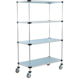 Nexel 4 Shelf Truck, Galvanized, 48"W x 24"D x 80"H, Polyurethane Casters, 2 Brakes