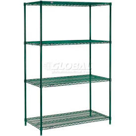 Nexel 4 Shelf, Poly-Green Wire Shelving Unit, Starter, 72"W x 24"D x 63"H