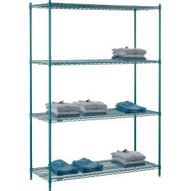 Nexel 4 Shelf, Poly-Green Wire Shelving Unit, Starter, 60"W x 24"D x 86"H