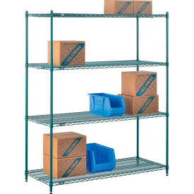 Nexel 4 Shelf, Poly-Green Wire Shelving Unit, Starter, 60"W x 21"D x 74"H