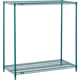 Nexel 2 Shelf, Poly-Green Wire Shelving Unit, Starter, 60"W x 12"D x 34"H