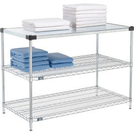 Nexel 3 Shelf, Chrome Wire Shelving Unit, Starter, 1 Solid Shelf, 48"W x 18"D x 34"H