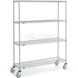 Nexel 4 Shelf Truck, Chrome, 60"W x 18"D x 80"H, Polyurethane Swivel Casters, 2 Brakes