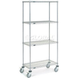 Nexel 4 Shelf Truck, Chrome, 36"W x 18"D x 80"H, Polyurethane Swivel Casters, 2 Brakes
