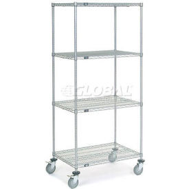 Nexel 4 Shelf Truck, Chrome, 36"W x 24"D x 80"H, Polyurethane Swivel Casters, 2 Brakes