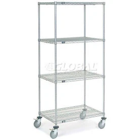 Nexel 4 Shelf Truck, Chrome, 36"W x 24"D x 80"H, Polyurethane Swivel Casters, 2 Brakes
