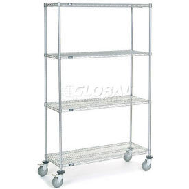 Nexel 4 Shelf Truck, Chrome, 48"W x 18"D x 80"H, Polyurethane Swivel Casters, 2 Brakes