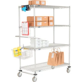 Nexel Chrome Curbside Wire Truck w/4 Shelves & Polyurethane Casters, 72"L x 24"W x 69"H