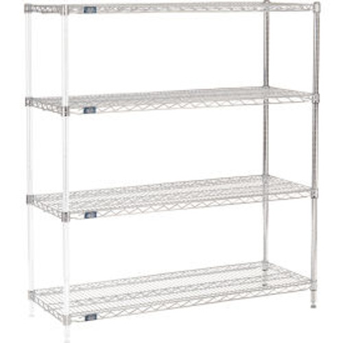 Nexel Chrome, 4 Tier, Wire Shelving Add-On Unit, 48"W x 18"D x 63"H