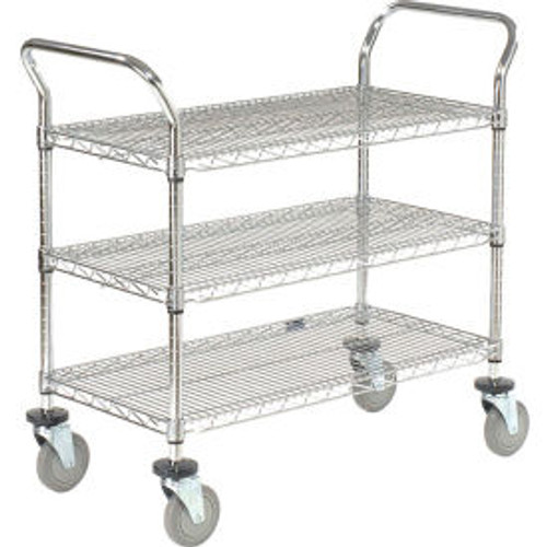 Nexel Chrome Utility Cart w/3 Shelves & Poly Casters, 1200 lb. Capacity, 30"L x 21"W x 39"H