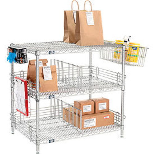 Nexelate Silver Epoxy, To Go Rack, 3 Wire Shelves, Dividers & Ledges, 54"W x 21"D x 34"H