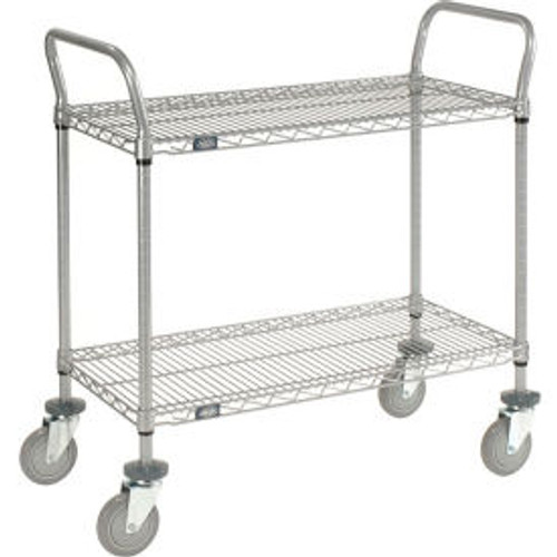 Nexel Utility Cart w/2 Shelves & Poly Casters, 1200 lb. Capacity, 30"L x 21"W x 39"H, Silver