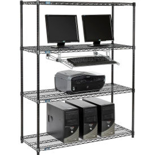 Nexel 4-Shelf Wire Computer LAN Workstation with Keyboard Tray, 48"W x 18"D x 63"H, Black