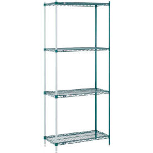 Nexel Poly-Green, 4 Tier, Wire Shelving Add-On Unit, 36"W x 12"D x 54"H
